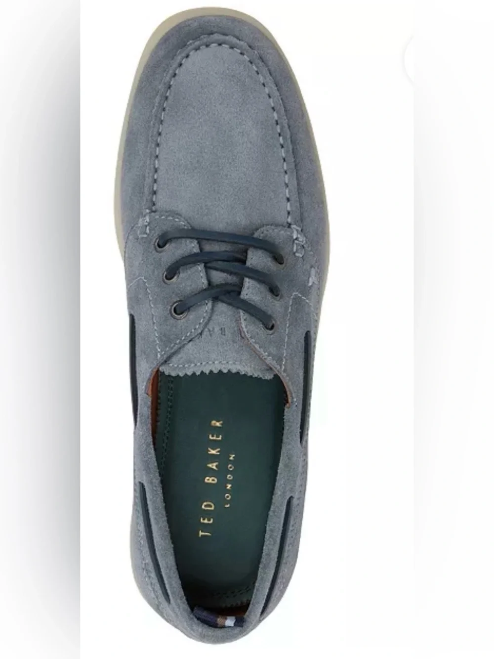 Ted Baker Men's Light Blue/ Gray Suede Cromer Boat Shoes. Size 10 1/2.
